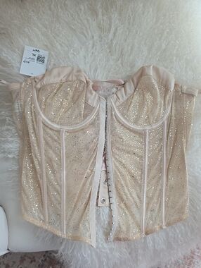Forever 21 Sparkling Nude Corset Top